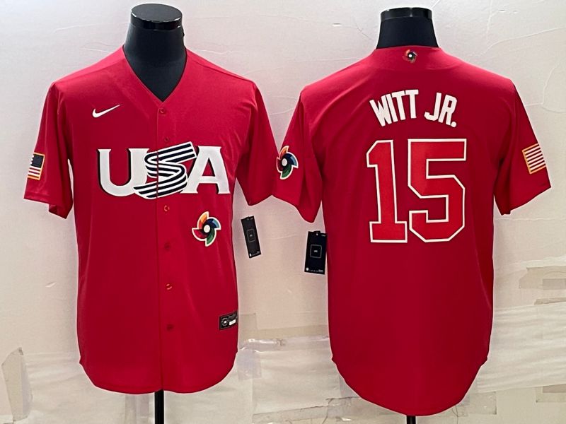 Men 2023 World Cub USA 15 Witt jr Red Nike MLB Jersey11